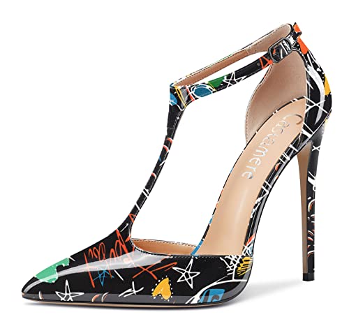 Castamere Womens High Stiletto Heel Close Pointed Toe Pumps T-Strap Ankle Strap Sandals Clear Dress Wedding Shoes2