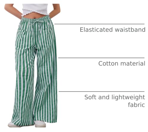 Image of MISSACTIVER Women Drawstring Striped Pants Loose Wide Leg Trousers Casual Low Waist Pants Comfy Lounge Pants with Pockets