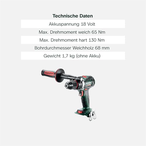Metabo trapano avvitatore a batteria BS 18 LTX BL I – 602358840 – 18 V con motore brushless, 130 Nm di coppia, funzione impulso, frizione elettronica e metaBOX – Senza batteria e caricabatterie - 5
