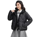 ダウンジャケット レディース ダウンコート ショート丈 フード付き 中綿 アウター コート防寒 秋 冬レディースコート 暖かい ボリューム フード ポケット 防風 厚手 カジュアルコート 通勤 通学（ブラック,M）