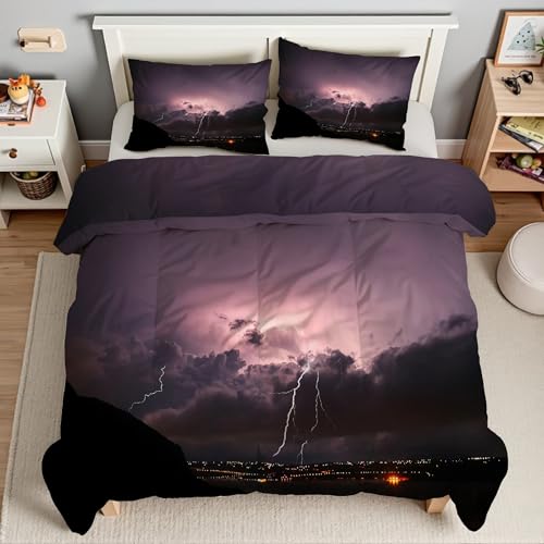 Generico Piumino Matrimoniale Città Trapunte Fulmine Piumone Imbottito Resistente Lavabile, Super Morbida Trapunta, piumini 200x200 cm in Microfibra Reversibile e 2 Federa 50x80 cmT4444