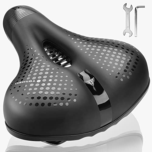 Tosuod Bike Seat Comfortable Bicycle Saddle For Men Women Wide Bicycle Seat Cushion Memory Foam Padded Soft Bike Seat Saddle Universal Fit For Exercise Stationary Bikes Road City Mountain Bikes Black #TOP2