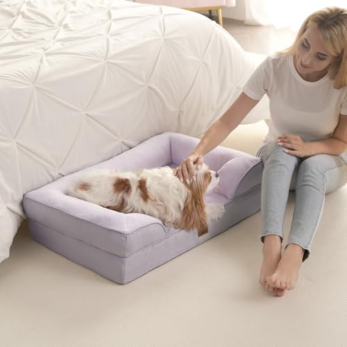 Image of EHEYCIGA Orthopedic Dog Bed for Medium Dogs, Waterproof Memory Foam Medium Pet Beds with Sides, Non-Slip Bottom and Egg-Crate Foam Dog Couch Bed with Washable Removable Cover, Lilac