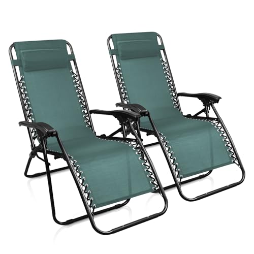Todeco - Chaise Longue Inclinable, Transat en Textilène de Jardin - Charge maximale: 100 kg - Matériau: Textilène - 165 x 112 x 65 cm, Vert, avec Coussin,...