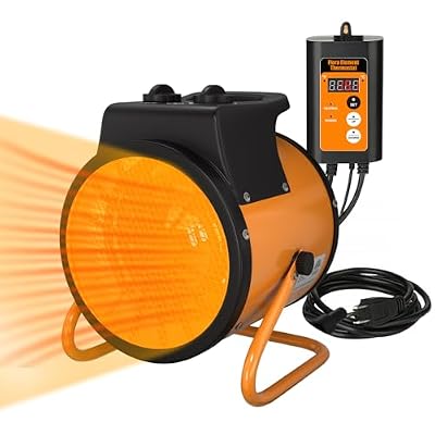 Greenhouse Heater with Digtal Thermostat - Fast Heating Electric Heater for Indoor Use, 1500W Portable Space Heater with Overheat Protection for Office, Home, Orange