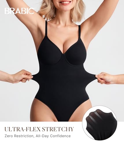 Image of BRABIC Shapewear Bodysuits for Women Tummy Control Shapewear Seamless Backless V-Neck Tops with Built-in Bra