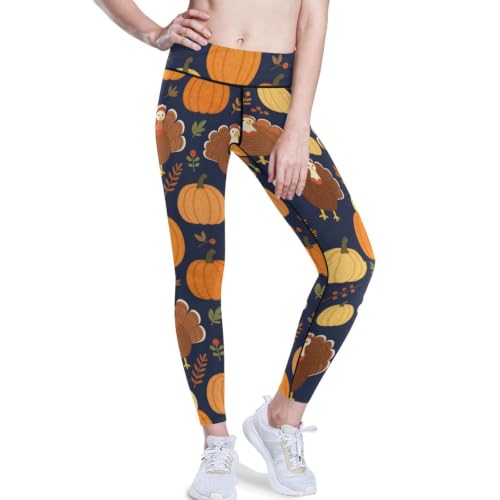 Pantalones de yoga suaves diseño festivo de calabazas y pavos tipo capris elásticos XS-XXL