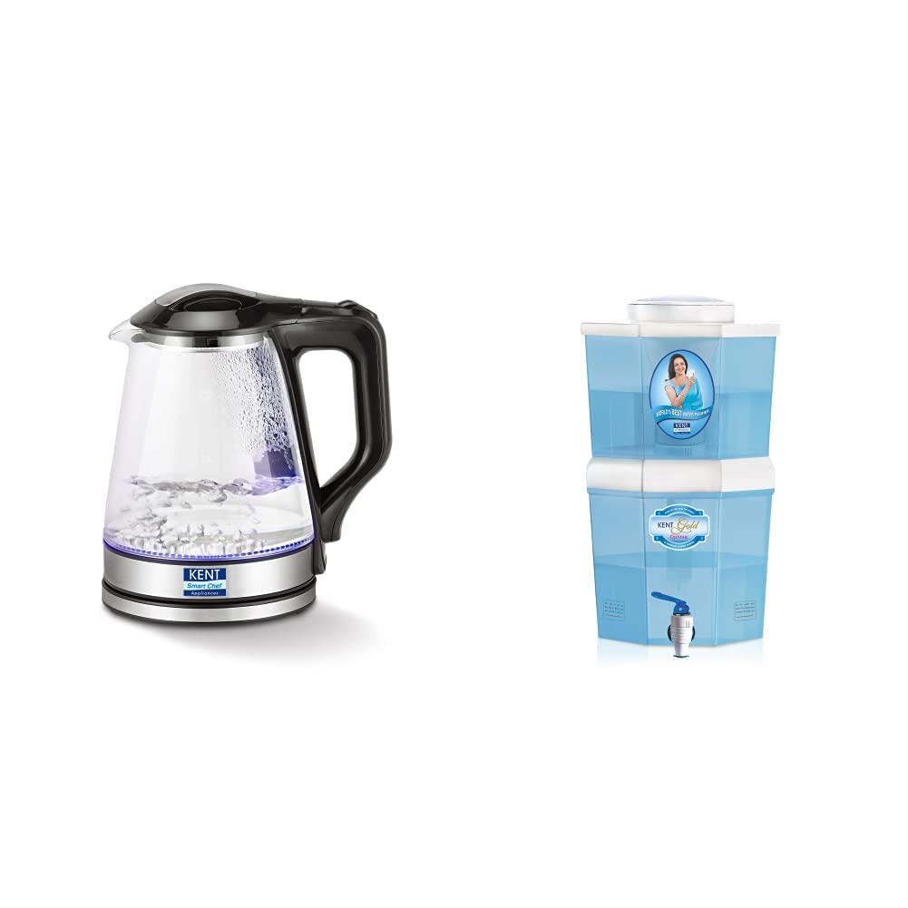 Buy KENT 16023 1500-Watt Electric Kettle (Transparent) u0026 Gold Optima  10-litres Gravity Based Non-Electric Water Purifier (Aqua Blue/White)  Online at Low Prices in India - Amazon.in