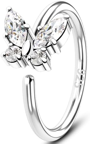 Melighting 20G Nose Ring Hoop 925 Sterling Silver Seamless Open Nose Piercing Dangle Butterfly Helix Earring Clear CZ 8 mm Cartilage Earring Nose Jewelry for Women