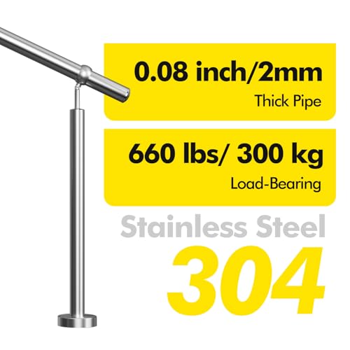 304 Stainless Steel Outdoor Handrail for 1-2 Steps, Heavy Duty Handrails for Outdoor Steps, Porch Railing, Stair Railing for Exterior Steps with Installation Kit by METRAXION - Image 2