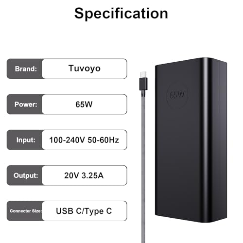 65W USB C Laptop voeding oplaadkabel compatibel met HP AI PC OmniBook 7 5 X Flip 16" 14" 17,3 duim, EliteBook X Flip/Ultra G1i 14 duim Next Gen AI PC AC Type C oplader - Afbeelding 6