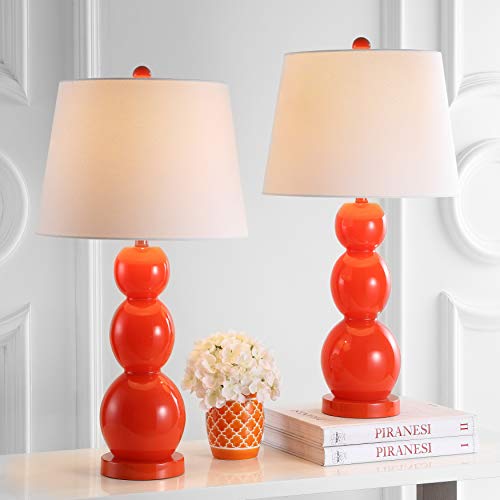 Safavieh Lighting Collection Jayne Blood Orange 3-Sphere Glass 28-inch Bedroom Living Room Home Office Desk Nightstand Table Lamp (Set of 2) - LED Bulbs Included