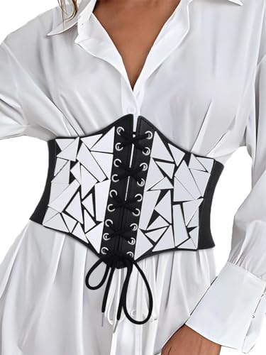 Vintage Sequin Corset Belt Wide Elastic Leather Waist Belt Rave Party Club Prom Clothing Waist Corset for Women and Girls