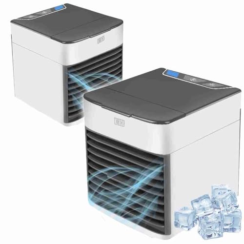 Almalux Climatizador Portátil de Escritorio, Mini Ventilador Humidificador con Nano-Atomización, 3 Velocidades, Tanque 500ml, Luz LED Nocturna, Alimentación USB