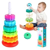 71Nmly Spinning Stacking Toys Baby Spinning Toy Rainbow Tower Stress Relief Stacking Rings Game Kids Stackable Educational Toy for Toddlers Montessori Plugging Family Games for 12 Months