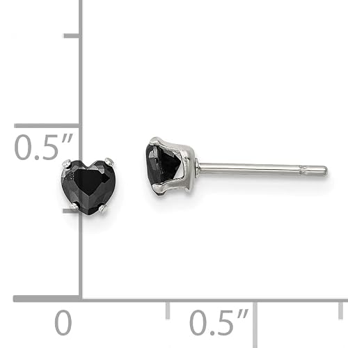Avariah Chisel Stainless Steel Polished 4mm Black Heart CZ Stud Post Earrings - 4.31mm - Thumbnail 5