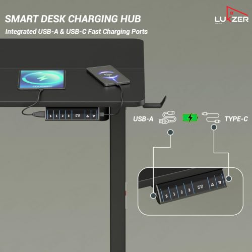 Image of Lukzer Electric Height Adjustable Desk with USB & Type-C Port 3 Memory Preset Advance Controller Ergonomic Work from Home Study Table (EST-003 /UC-Black & Black /120 x 60 cm) DIY with 3-Year Warranty