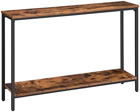 HOOBRO Console Table, 47.2" Narrow Entryway Table, Industrial Sofa Table with Shelf, Entrance Table for Living Room, Hallway, Foyer, Corridor, Office, Wood Look Accent, Rustic Brown and Black BF20XG01