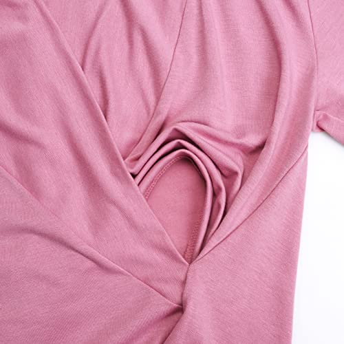 Bhome Maternity T Shirt Short Sleeve Pregnancy Shirt Wrapped Neck Summer Top Blush L #TOP5