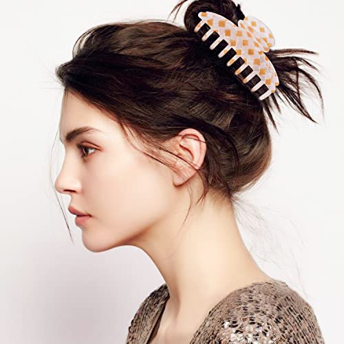 Hair Claw Clips For Women, Large Hair Clips For Thick Hair And Thin Hair, Vintage Checkered Claw Clips Cellulose Acetate Banana Clips French Fashion Cute Hair Clamps For Long Curly Hair (Yellow) #TOP4