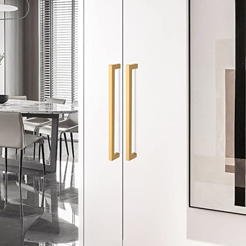 Redunest Cabinet Pulls Gold Cabinet Handles Square Drawer Pulls, 10 Pack 15 Inch Stainless Steel Kitchen Door Cupboard Cabinet Handles, Drawer Cabinet Hardware Handles, 384Mm Hole Centers #TOP6