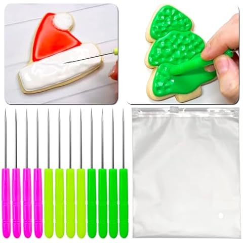 Kanehosi Cookie Scribe 12PCS with Storage Bag, Sugar Stir Needle Cookie Decorating Tools and Supplies for DIY Royal Icing Biscuit Coffee Sugarcraft Cover