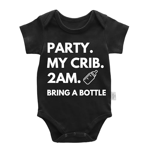 AOUYOA Baby Twins Bodysuits Party My Crib Bring A Bottle Infant Clothes Unisex Toddler Twin Romper Outfits(black 3m)