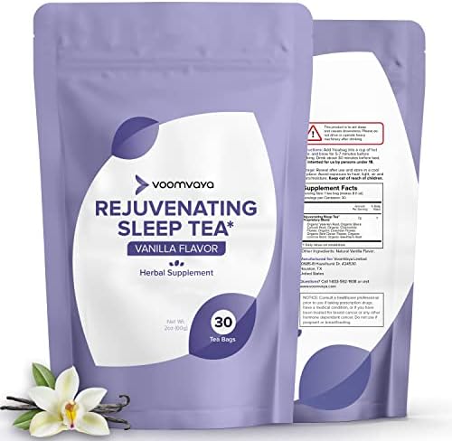 VoomVaya Rejuvenating Sleep Tea - Valerian Root Tea - Herbal Sleep Supplement for Menopause with Valerian Root, Lavender & Chamomile - Alleviates Hot Flashes, Night Sweats - 30 Teabags