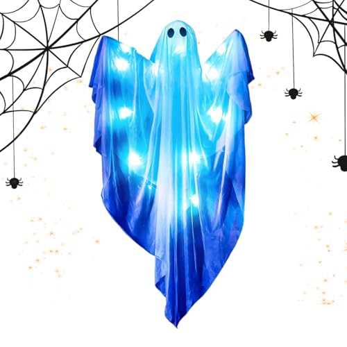 Njidher Fantasma de Halloween,Iluminado LED Fantasma,Estatua Luminosa Divertida y Espeluznante con Sonidos para Interior Exterior Casa Ventana Porche Puerta Fiesta Nocturna - para Exterior Ventana