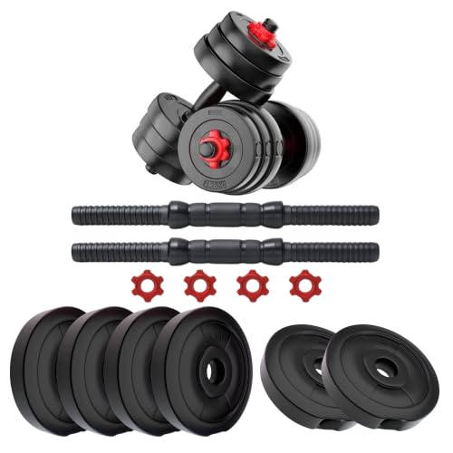 Image of Adjustable Dumbbells 8kg to 20kg PVC Weights Plates With Dumbbells Rods For Home Gym & Strength Training (10KG SET)