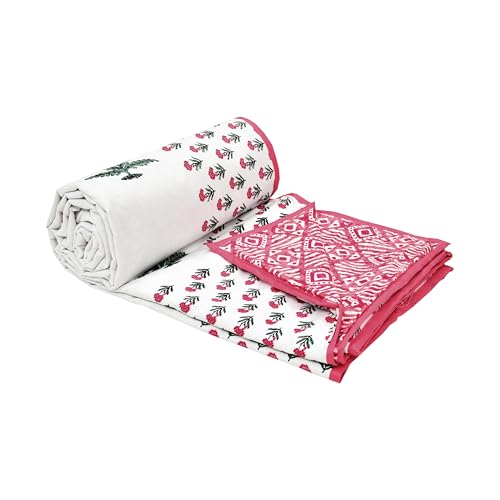 Image of BLOCKS OF INDIA 100% Cotton Dohar King Size Reversible Hand Block Printed Malmal Summer Dohar /Blanket (Color 47)