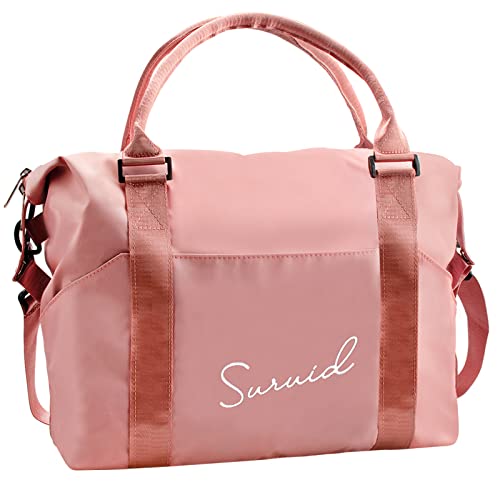 Suruid Travel Duffel Bag Sports Tote Gym Bag for Women, Workout Duffel Bag Dry & Wet Seperated Design Carry on Luggage Bag for Airplane Gym Hiking Picnic Travel Beach - Pink