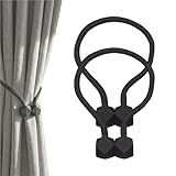 2 Stück Magnetische Vorhang Raffhalter Schwarz - Fensterdekoration Gardinenhalter, Magnetisch für Gardinen Holdbacks, Vorhang Seil Schnalle, Vorhangbinder Magnetisch, Vorhanghalter Schlafzimmer