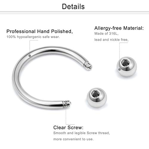 Dyknasz 16Pcs Surgical Steel Lip Rings Clear Diamond Cz Labret Studs Tragus Horseshoe Ring Helix Hoop Earring Body Jewelry Piercing Retainer For Women Men 16 Gauge 8Mm Silver-Tone #TOP1