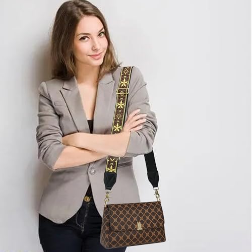 Image of LEMEDE Purse Strap,2 inch Leather End Shoulder Strap Adjustable Replacement,Retro Jacquard Multi-pattern Crossbody Bag Straps