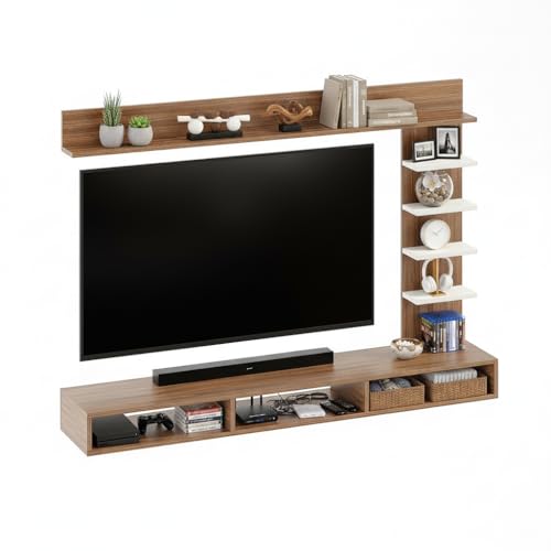 Image of FURNEASER Eplus Engineered Wood Wall Mount TV Unit /TV Stand /TV Cabinet /TV Entertainment Unit /Set Top Box Stand (Ideal for 50-55 Inch) (D.I.Y) (Exotic Teak & White)