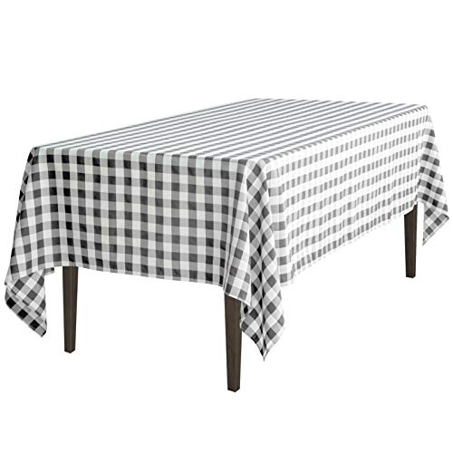 LTC LINENS 60 in. x 126 in. Black and White Checkered Rectangular Tablecloth-Black Gingham Table Cloth for 8 Feet Rectangle Table - Stain Resistant, Washable Fabric Plaid Table Cover for Picnic, Party