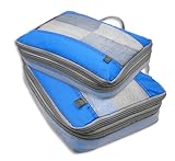 Lewis N Clark Electrolight Expandable Compression Packing Cube + Travel Organizer for Luggage, Suitcase or Carry On with Smart Design Grab Handle & Breathable Mesh, 2 Pack (1 Med, 1 Lrg), Bright Blue