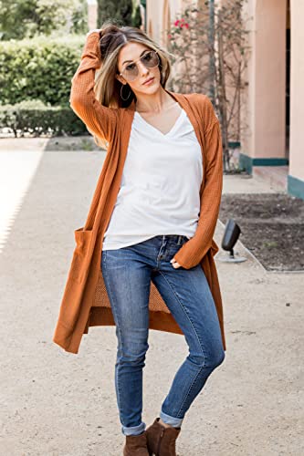 Tickled Teal Women's Long Sleeve Knit Open Front Sweater Cardigan with Pockets2