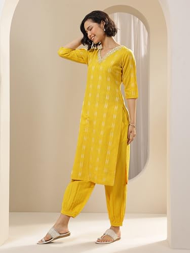 Image of Libas Woven Design Cotton Blend Straight Kurta With Salwar and Dupatta