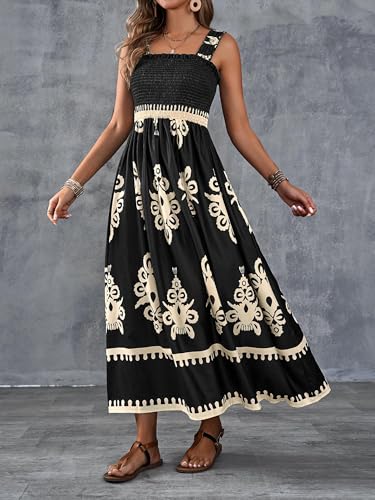 Womens Square Neck Boho Maxi Dress Casual Long Spring Summer Dresses Sundresses for Women Beach Vacation 20252