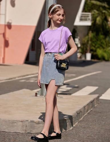 Image of Arshiner Girls 2 Piece Outfit Summer Drop Shoulder Batwing Sleeve Tops and Paperbag Waist Shorts Set Cute Clothing Size 6-14