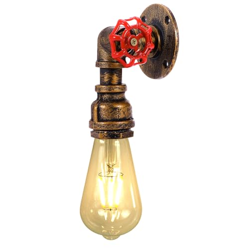 Image of Kawell Vintage Wall Light Fixtures Industrial Retro Wall Sconce Light Creative Water Pipe Wall Lamp Iron Art Single E26 60W Max for Bedroom Kitchen Restaurant Loft Cafe Bar Hallway, Gold