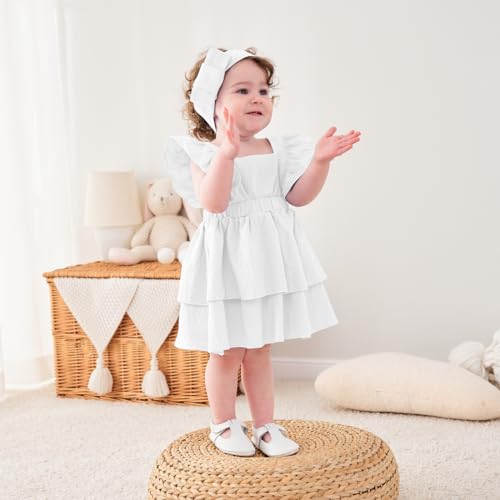 Baby Girls Dresses Sleeveless Ruffle Toddler Dresses for Girls with Headband Summer Casual Party Backless Sundress3