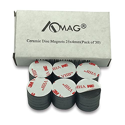 Ceramic Magnets With Adhesive Backing - 1 Inch (25Mm) Round Disc Magnets - Ferrite Craft Magnets - Peel And Stick Circle Magnets - Small Adhesive Magnets Dots - 30 Pcs #TOP1