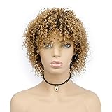 Goldfinch Blonde Ombre Short Kinky Curly Wig Human Hair Afro Curly Wig Black to Blonde Short Curly Human Hair Wig for Black Women Remy Virgin Hair Wig 5 inches