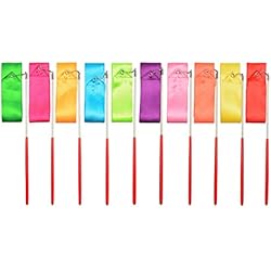 Objetos Para Hacer Gimnasia Cintas de Baile,10 Pack Gimnasia Rítmica 2M Varitas de Cinta para Niños Bailes Artísticos Baton Twirling (10 Colores)