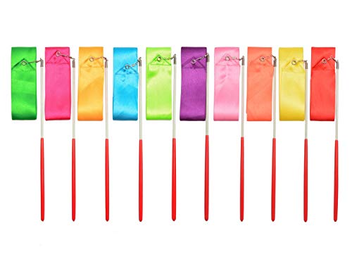 Cintas de Baile,10 Pack Gimnasia Rítmica 2M Varitas de Cinta para Niños Bailes Artísticos Baton Twirling (10 Colores) Cover