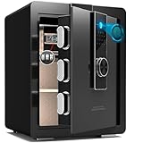 GIRGBE【強化版】超大 家庭用 指紋認証 暗証番号 52L 金庫 床・壁に固定可能 盗難防止 警報アラーム 業務用/事務所/ホテル/店用/旅館 防犯金庫 A4 ファイル/宝石/貴重品/現金 日本語取扱説明書付 ブラック 家庭用人気 safe (ブラック, 52L)