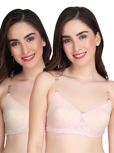 Image of Flower Print Bra for Women - Made of Pure Cotton Full Coverage Non Wired Pushup Soft Cup for T-Shirt Saree Dress Sports Garment for Daily Use Everyday